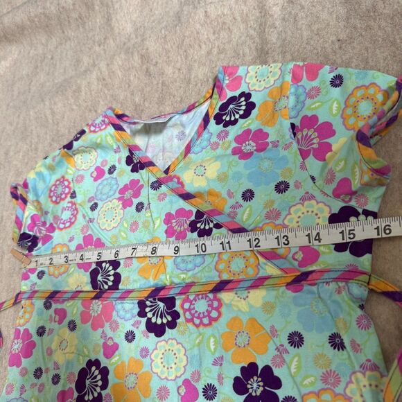 Hanna Andersson aqua floral wrap top girls size 140/US 10 empire waist tie back - Picture 5 of 7